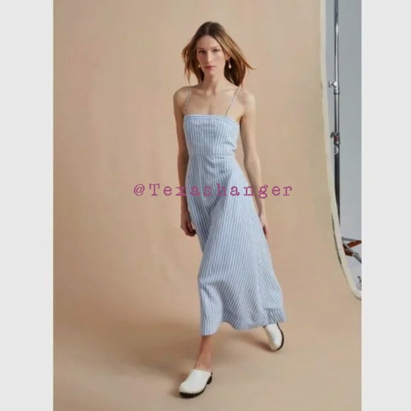 NWT La Ligne Striped Frannie Dress M Medium White/Cornflower - Picture 1 of 16